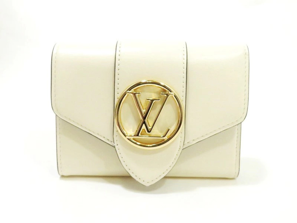 LOUIS VUITTON Wallet Portefeuille LV Pont Neuf Compact Leather Cream